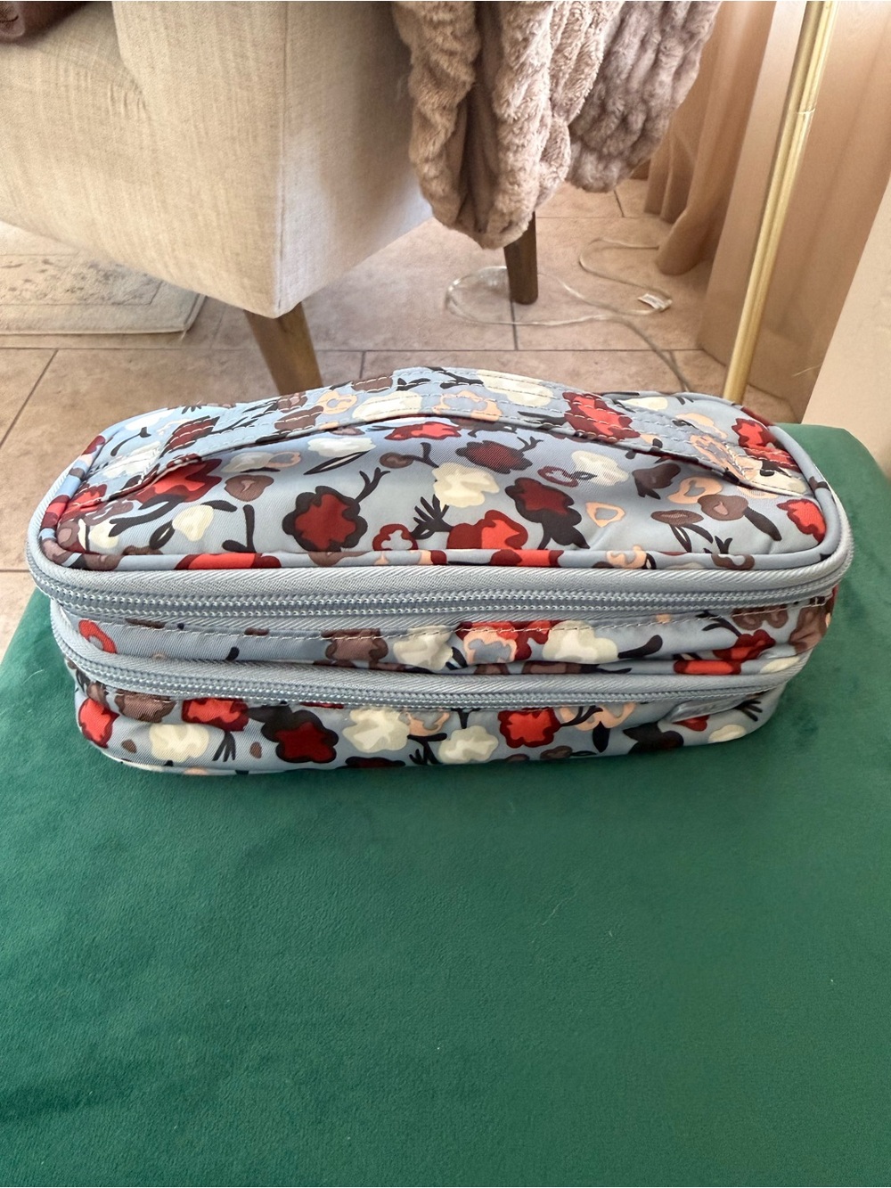 Lug Double Decker Double-Zip Cosmetic Bag - Light Blue Floral